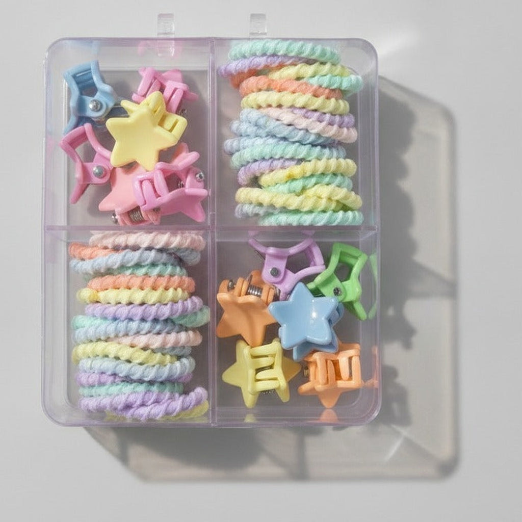 Pastel Spiral Hair Ties With Star Clips – hair accessories (view 1)