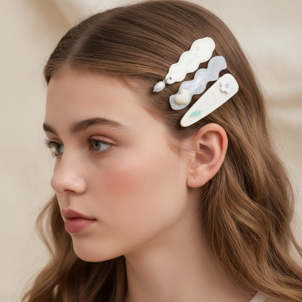 Lover Dream Heart Hair Clip Set Cream Heart