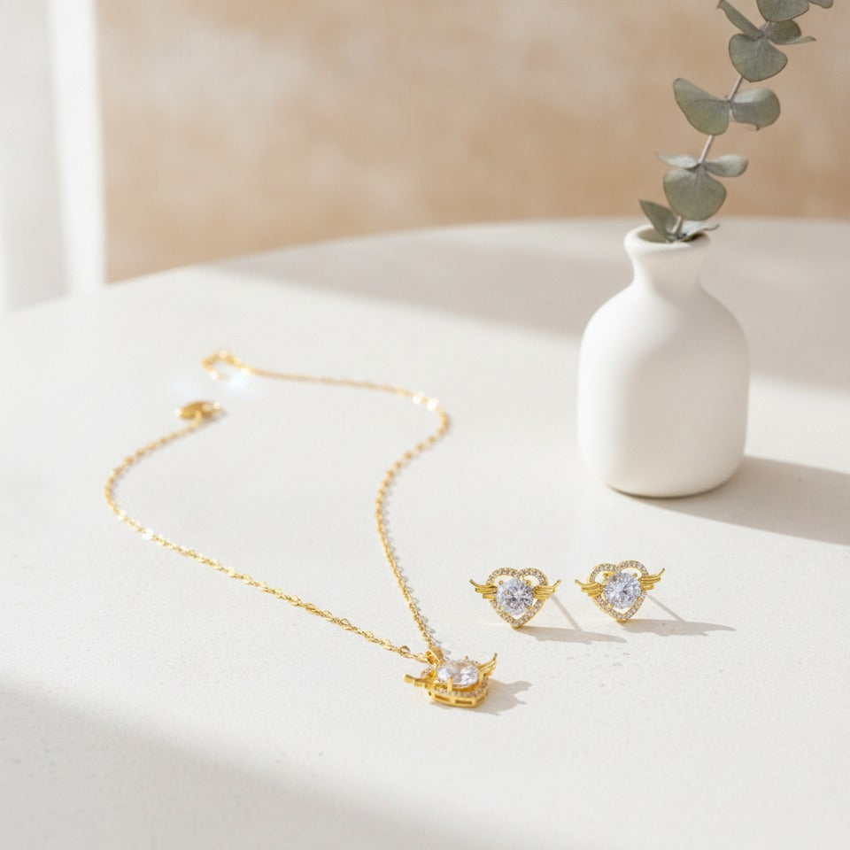 Winged Heart Pendant Necklace - Silver