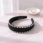 Pearl Embellished Padded Headband - Black