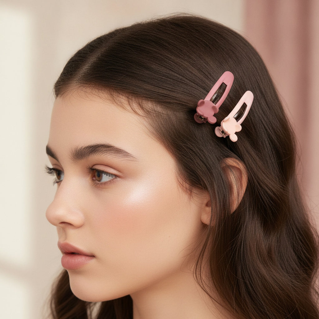 Blue Flower Hair Clips Set Pink Mickey