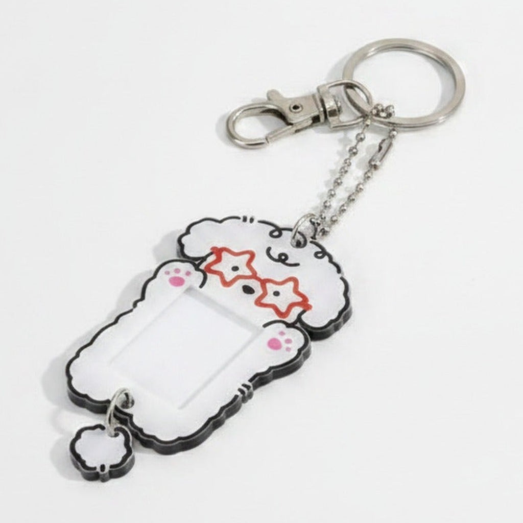 Puppy Photo Frame Keychain - White Pup Red Glasses