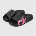 OK Slide Slippers - Black With Pink Text – apparel accessories (view 1)