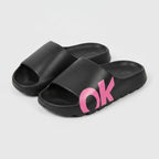 OK Slide Slippers - Black With Pink Text – apparel accessories (view 1)