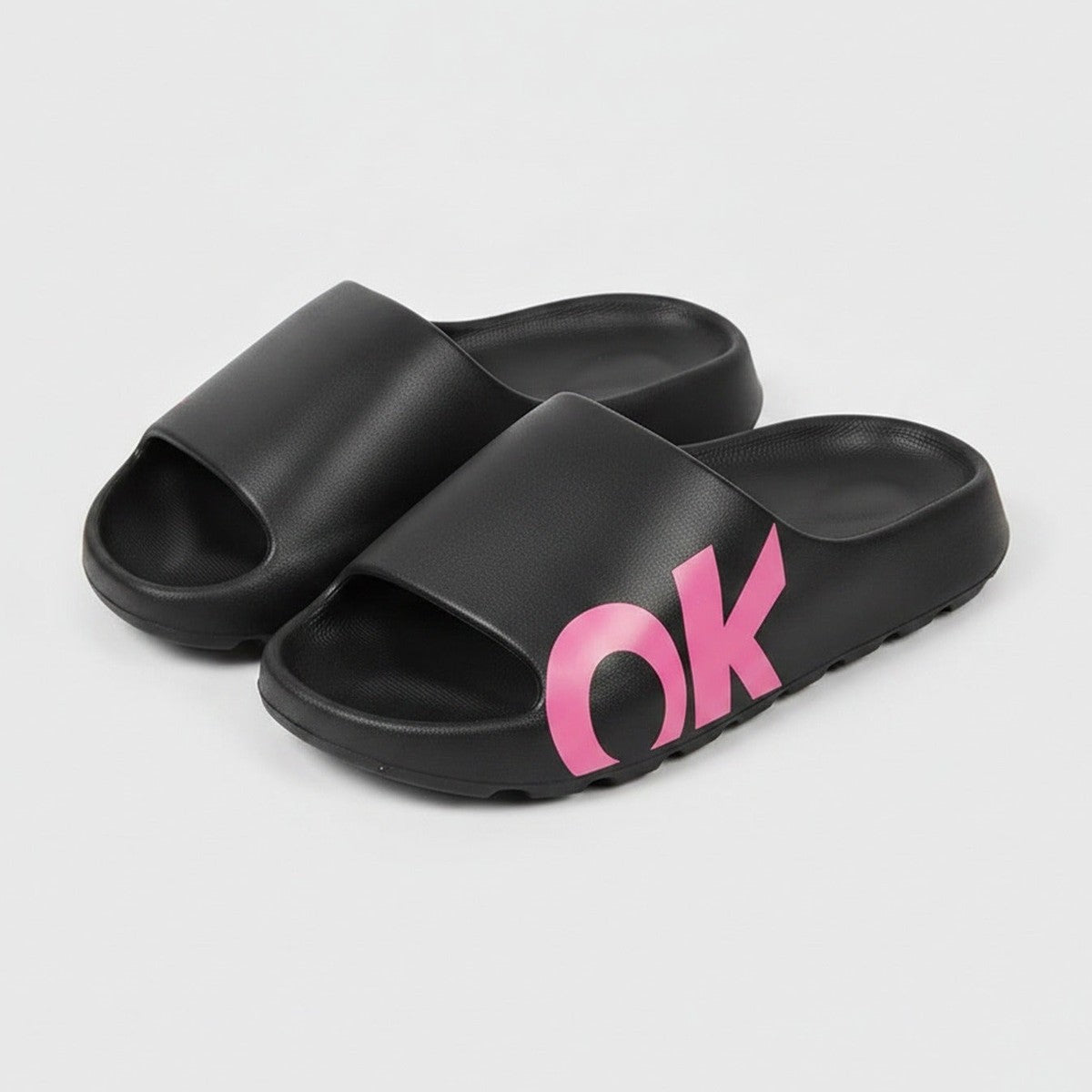 OK Slide Slippers - Black With Pink Text – apparel accessories (view 1)