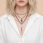 Layered Cross & Beaded Charm Necklace - Silver & Black