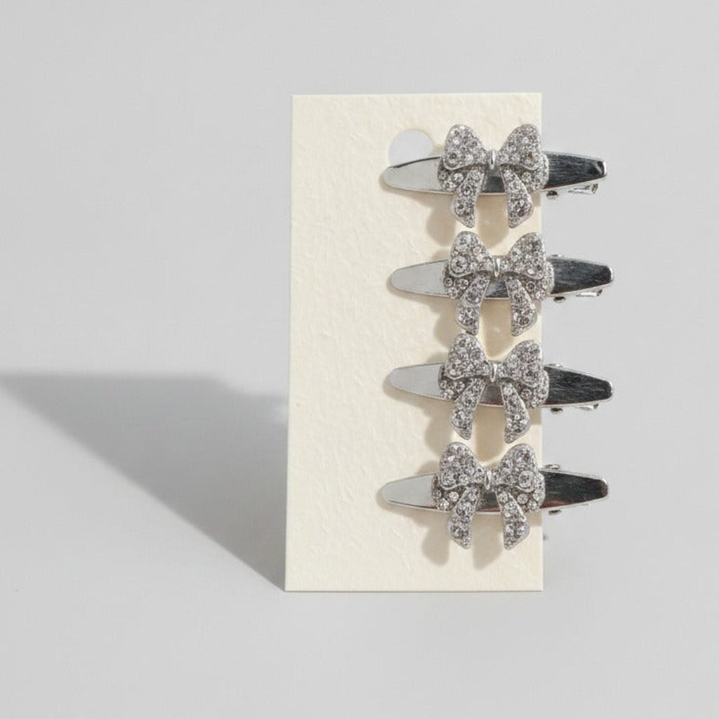 Gemstone Heart Claw Hair Clip Set - Crystal Bow – hair accessories (view 1)