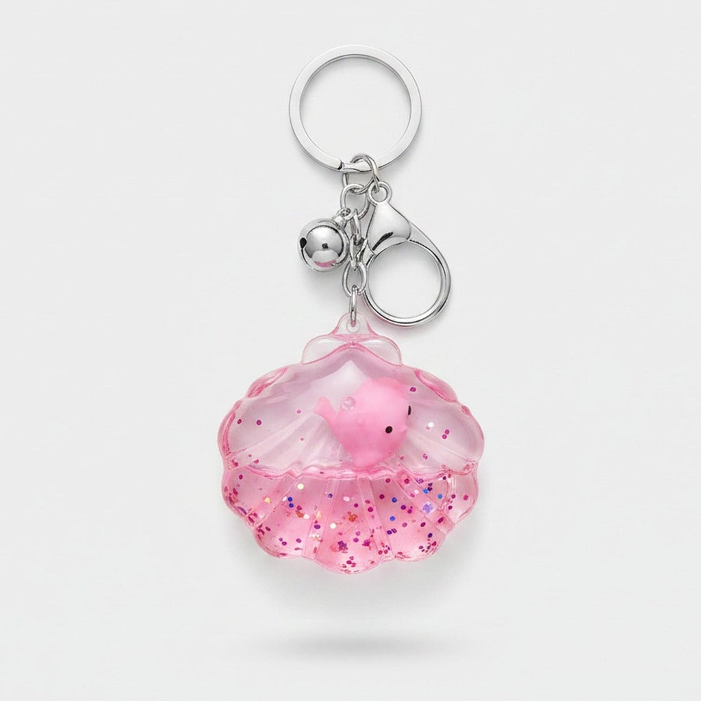 Pink Glitter Shell Acrylic Keyring with Pearl Charm – novelty & toys (view 1)