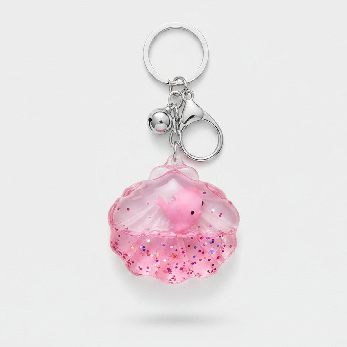 Pink Glitter Shell Acrylic Keyring with Pearl Charm – novelty & toys (view 1)