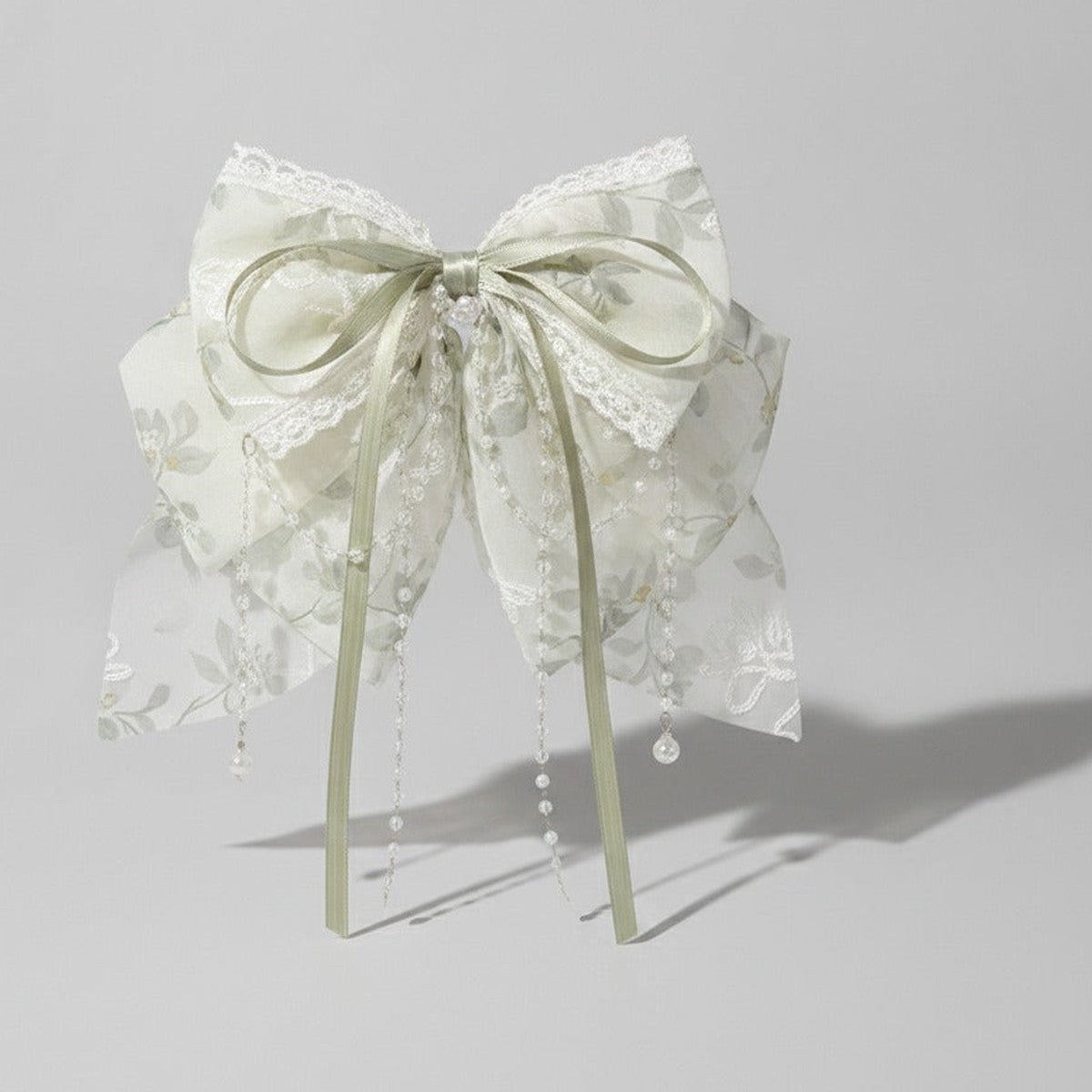 Lace Ribbon Hair Claw Clip Beige – hair accessories (view 1)