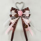 Rosette Ribbon Bow Bag Charm - Pink
