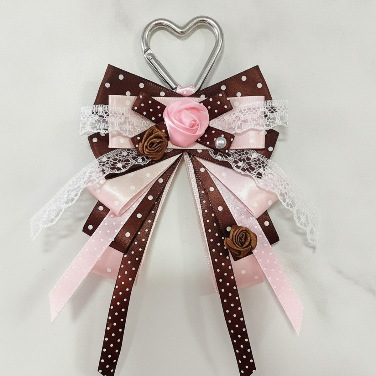 Rosette Ribbon Bow Bag Charm - Pink