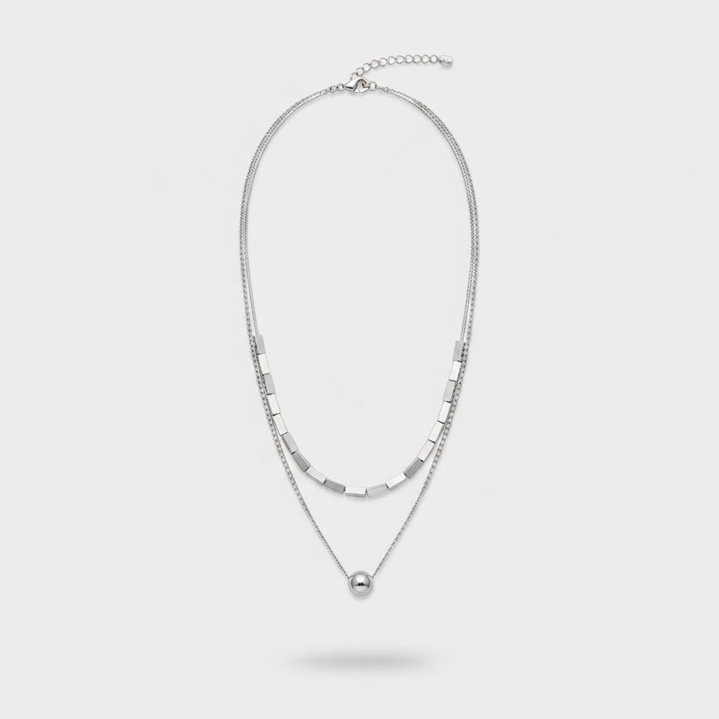 Silver Layered Chain Necklace With Sphere Pendant – jewelry (view 1)
