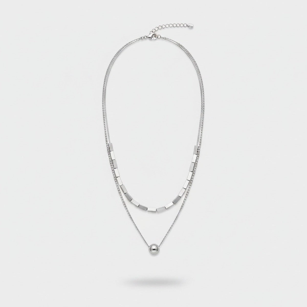 Silver Layered Chain Necklace With Sphere Pendant – jewelry (view 1)