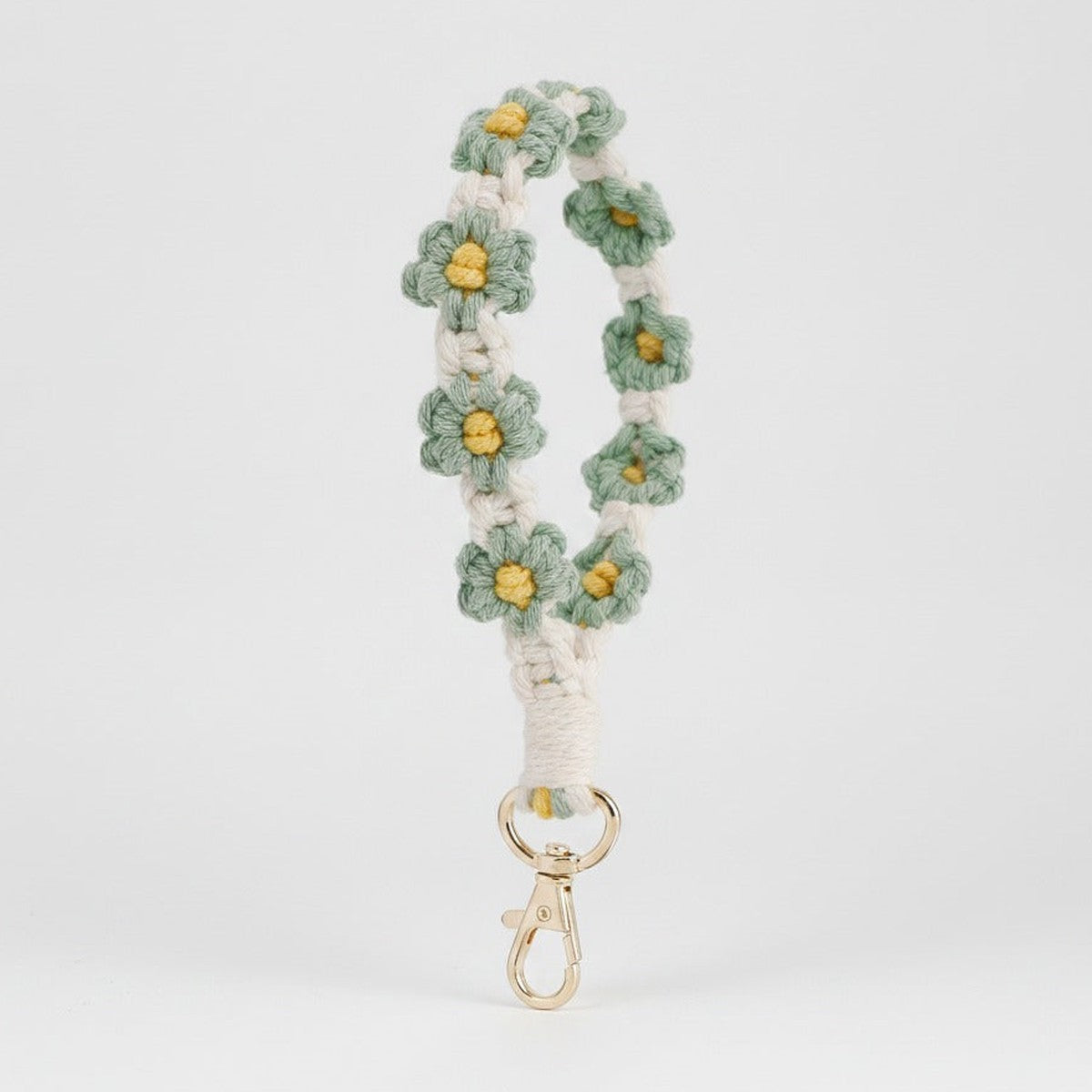 Crochet Daisy Flower Keychain - Sage Green