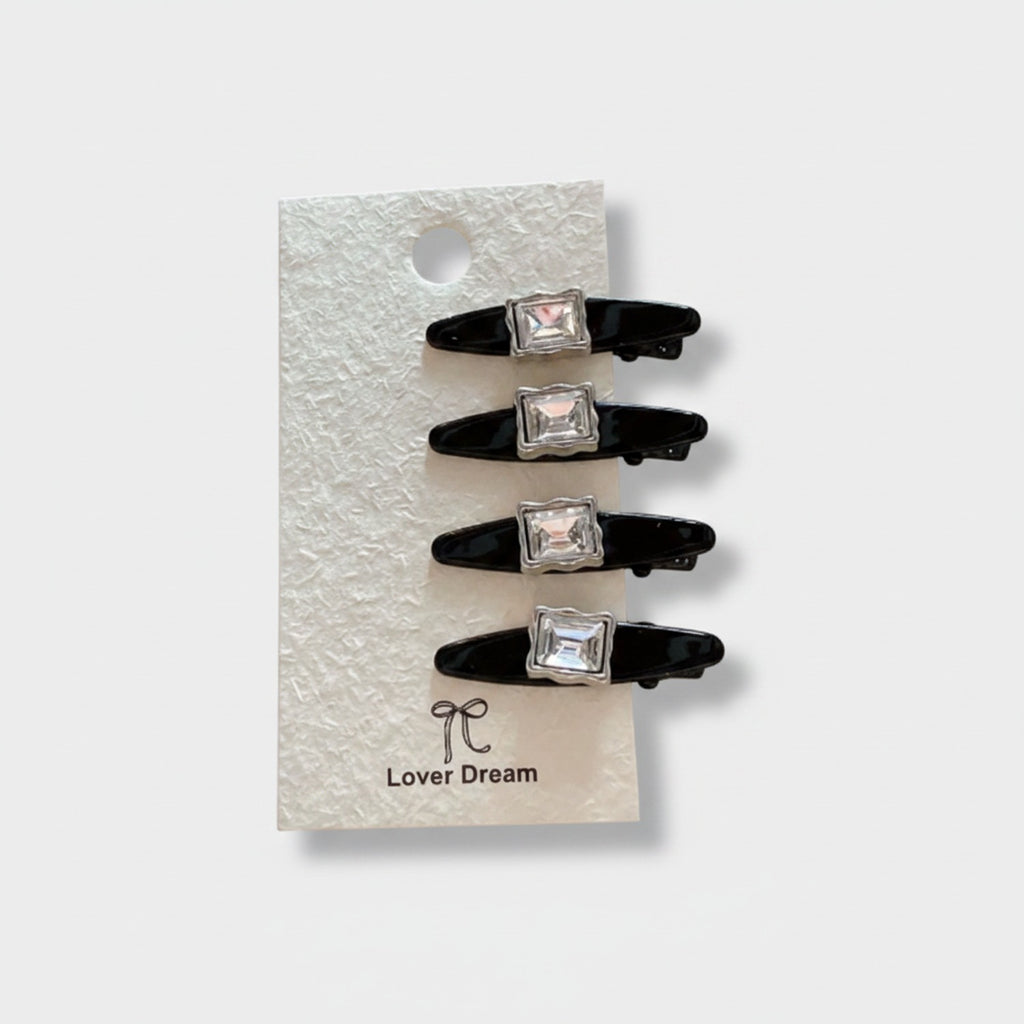 Square Crystal Black Hair Clip Set Black