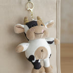 Smiling Cow Plush Keychain - Cream & Black