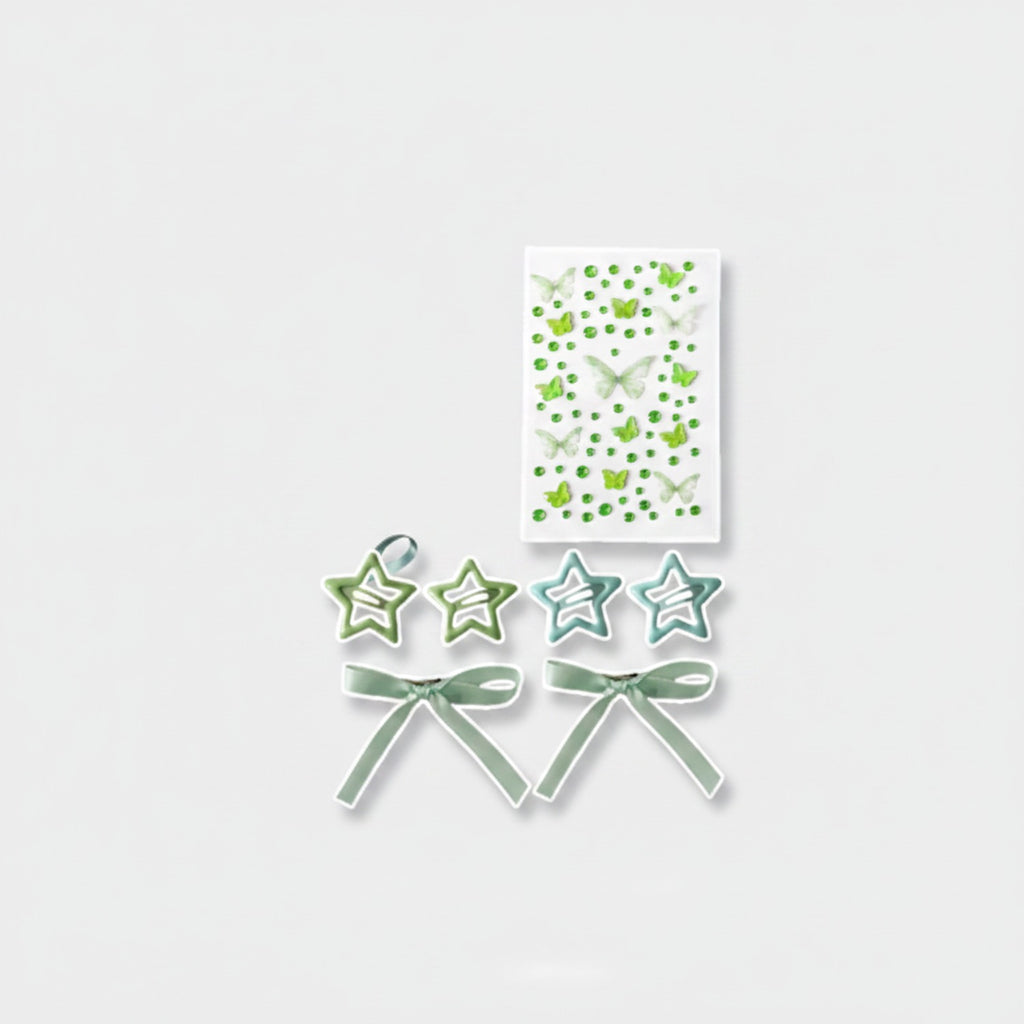 Butterfly & Star Hair Clip Set Green