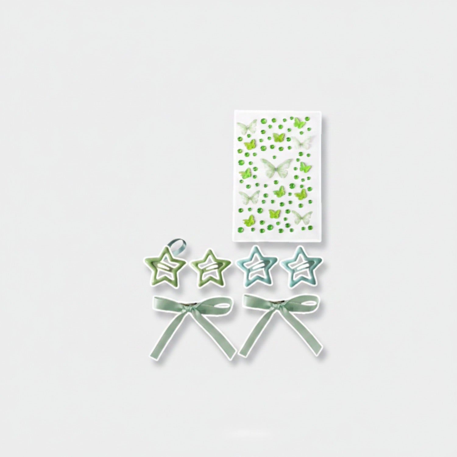Butterfly & Star Hair Clip Set Green