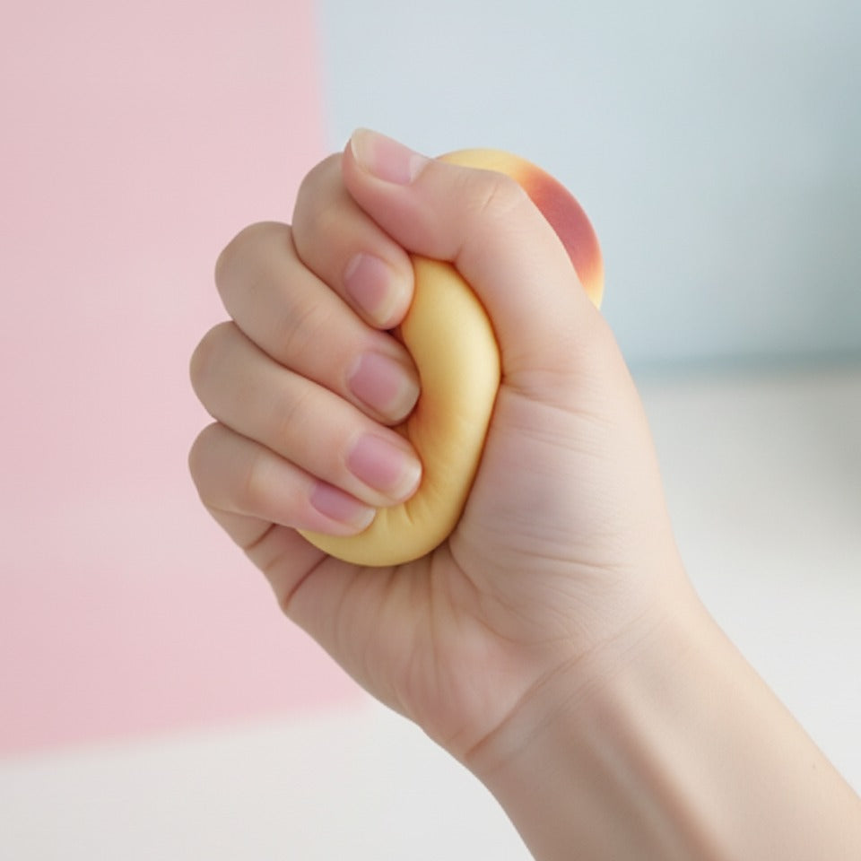 Striped Two-Tone Round Stress Ball - squeeze in hand