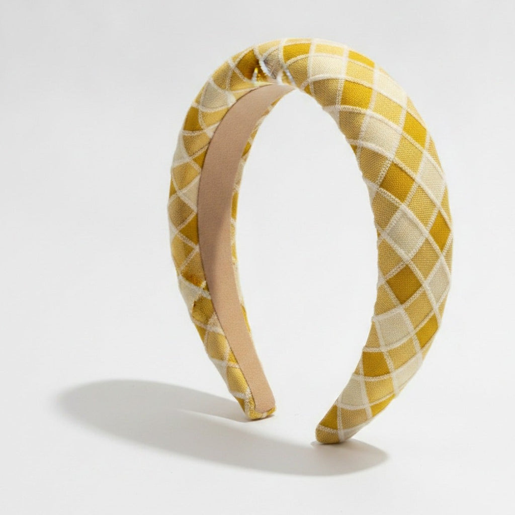 Quilted Padded Headband - Yellow Grid – hair accessories (view 1)