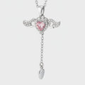 Pink Heart Wings Rhinestone Drop Necklace – jewelry (view 1)