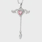Pink Heart Wings Rhinestone Drop Necklace – jewelry (view 1)