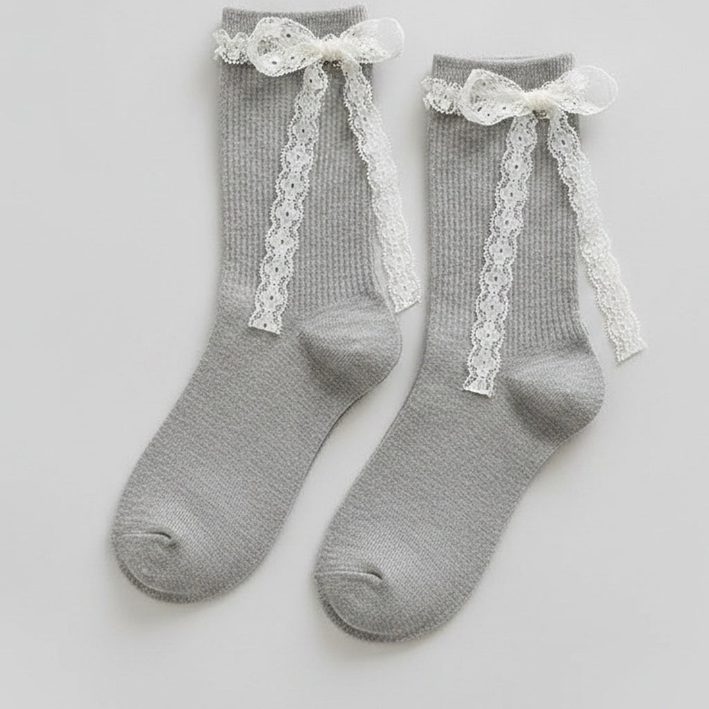 Gray Lace Bow Crew Socks – apparel accessories (view 1)