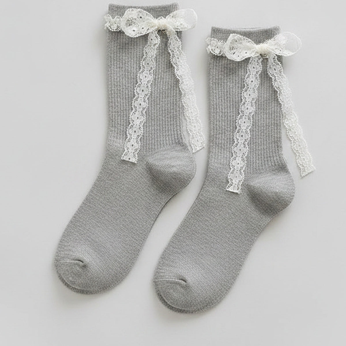 Gray Lace Bow Crew Socks – apparel accessories (view 1)