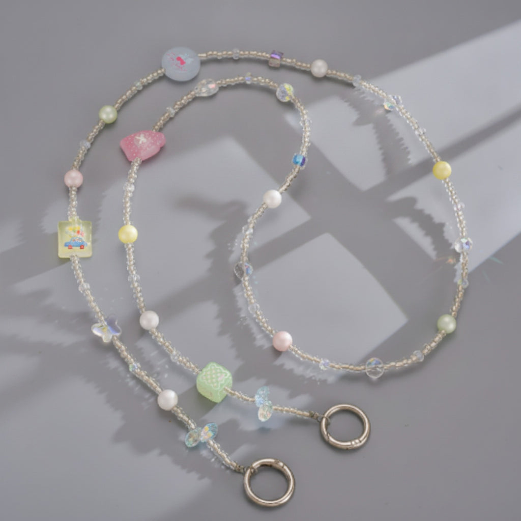 Beaded Phone Charm Strap - Colorful Leaf & Car