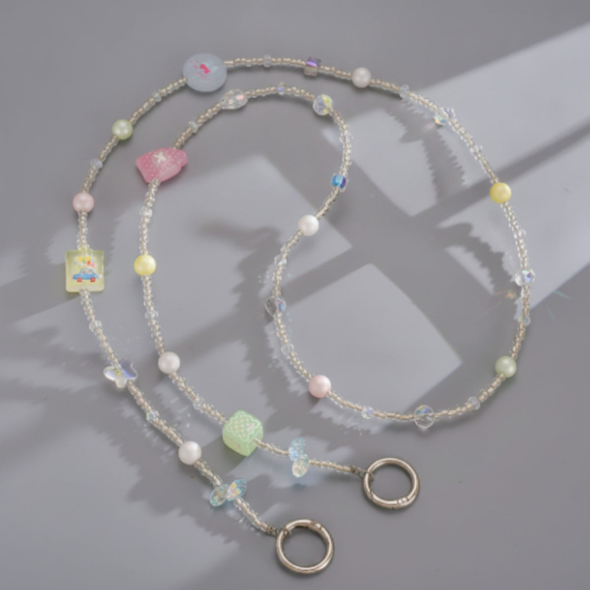 Beaded Phone Charm Strap - Colorful Leaf & Car
