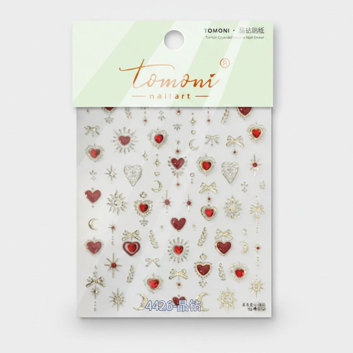 Red Heart Rhinestone Nail Art Stickers – Korean nail care (view 1)