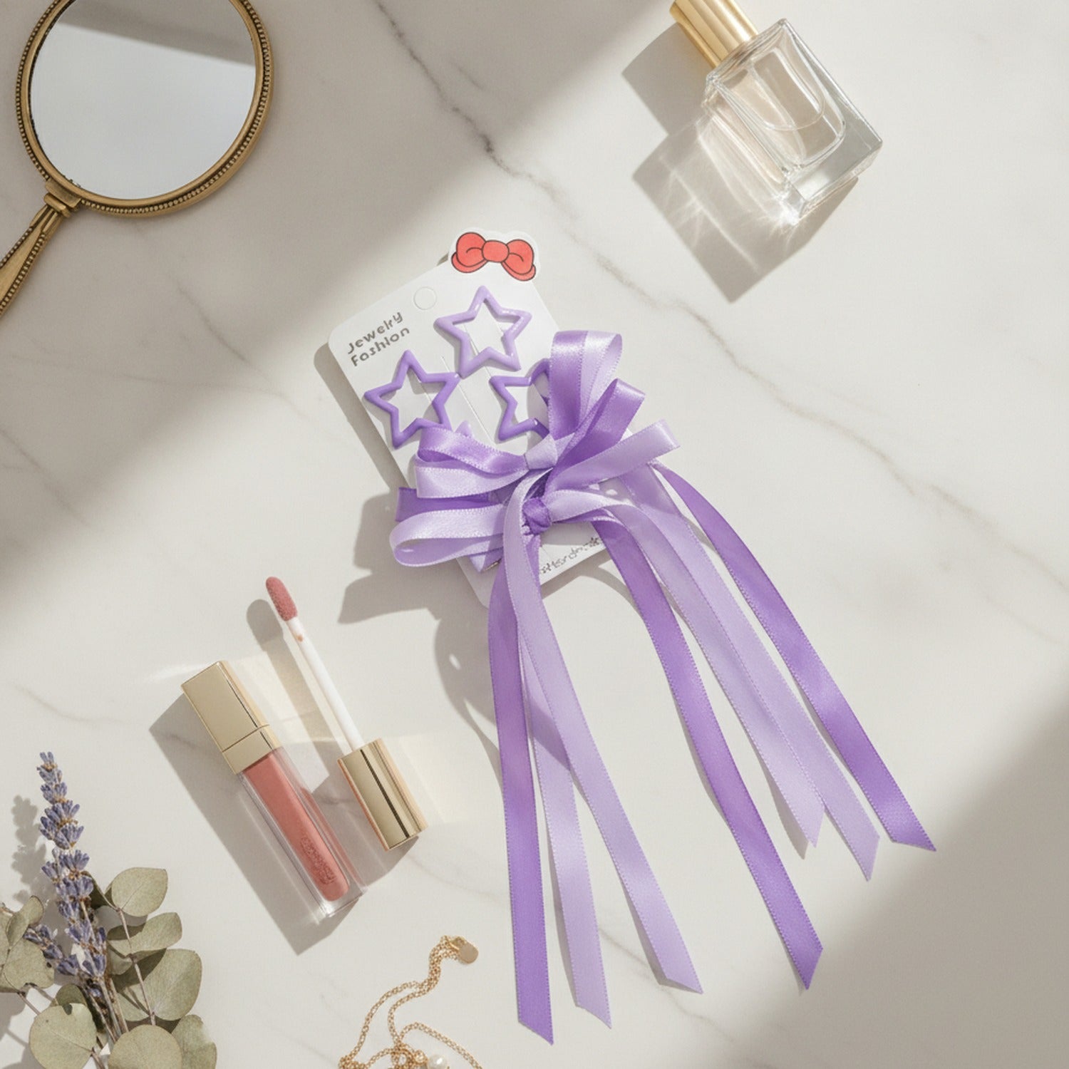 Star & Bow Hair Clip Set Dual Purple