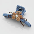 Denim Teddy Bear Hair Claw Clip - Camel/Blue Flower Bear Denim Claw Clip – hair accessories (view 1)