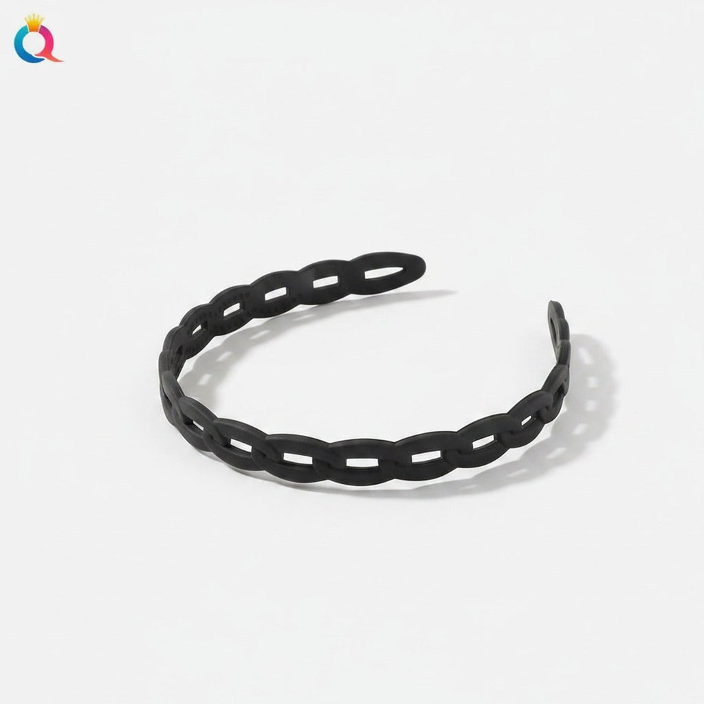 Braided Padded Headband with Cutout Details - Matte Chain Headband Black – hair accessories (view 1)