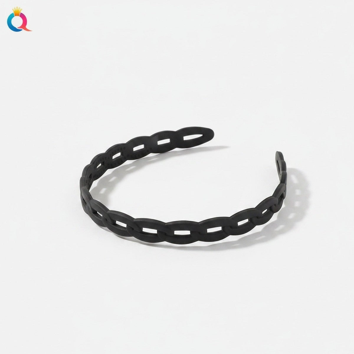 Braided Padded Headband with Cutout Details - Matte Chain Headband Black – hair accessories (view 1)