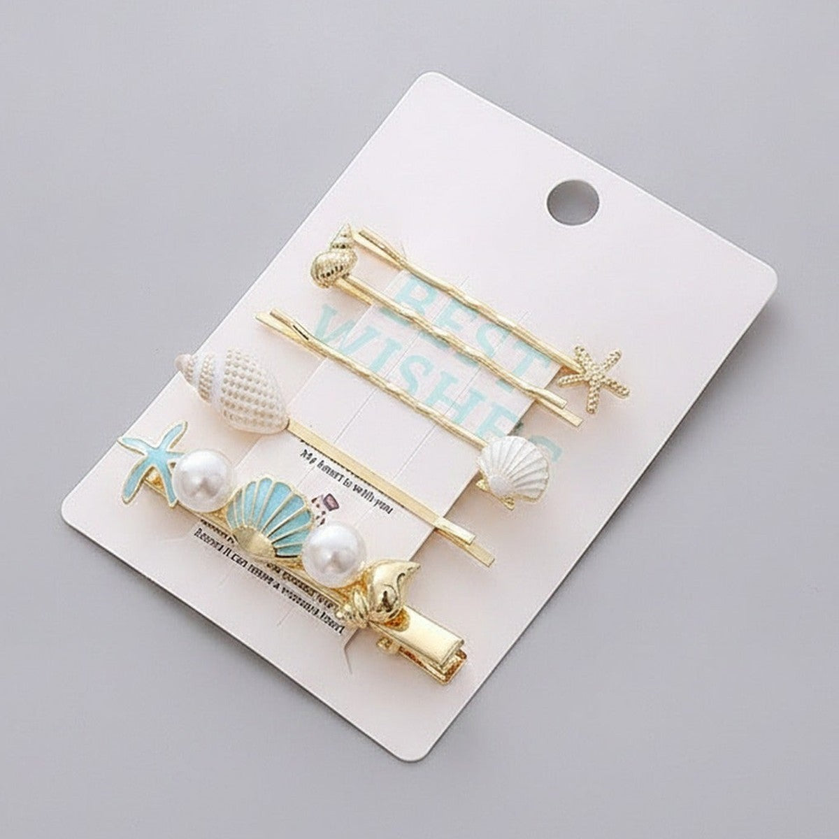 Gold Pearl Starfish Shell Hair Clip Set – hair accessories (view 1)