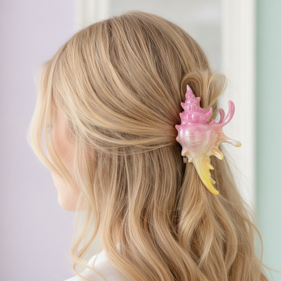 Shell Claw Hair Clip - Pink & Gold