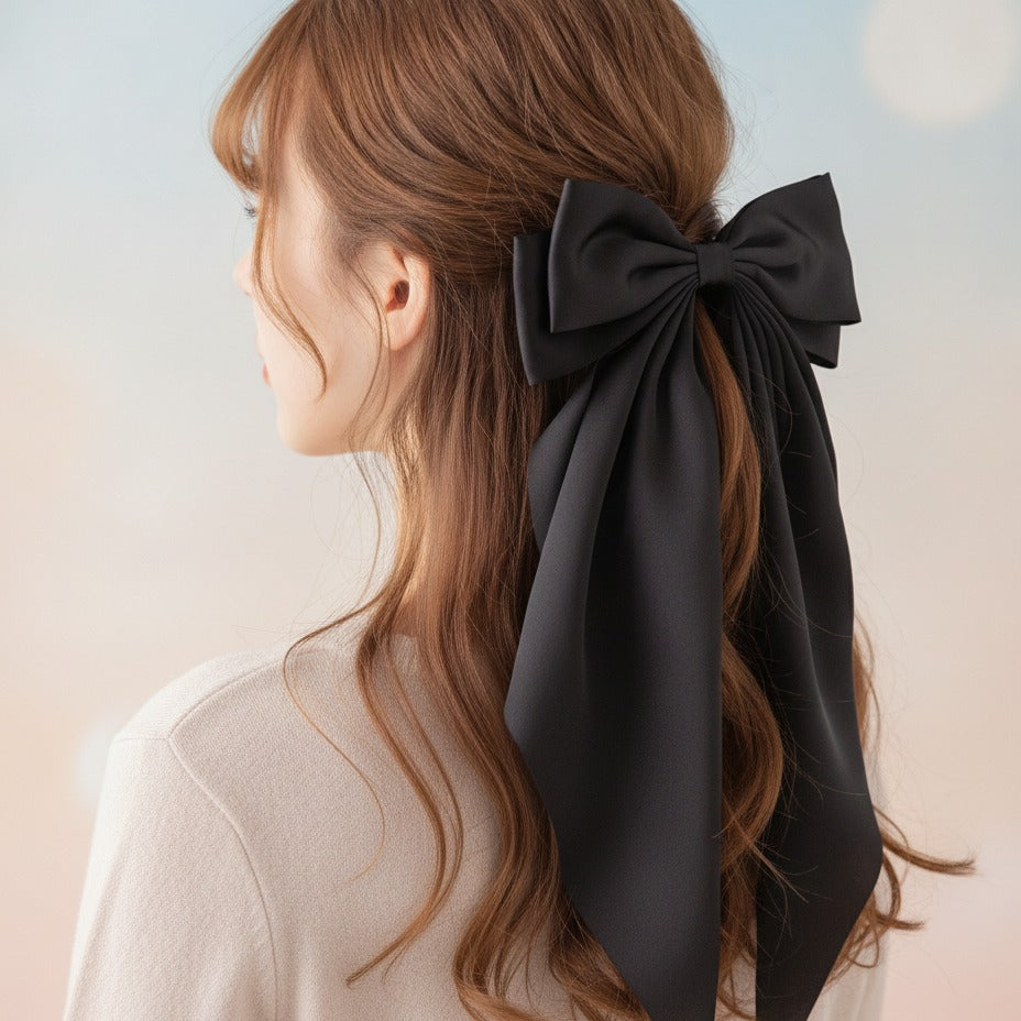 Silky Bow Hair Claw - Black