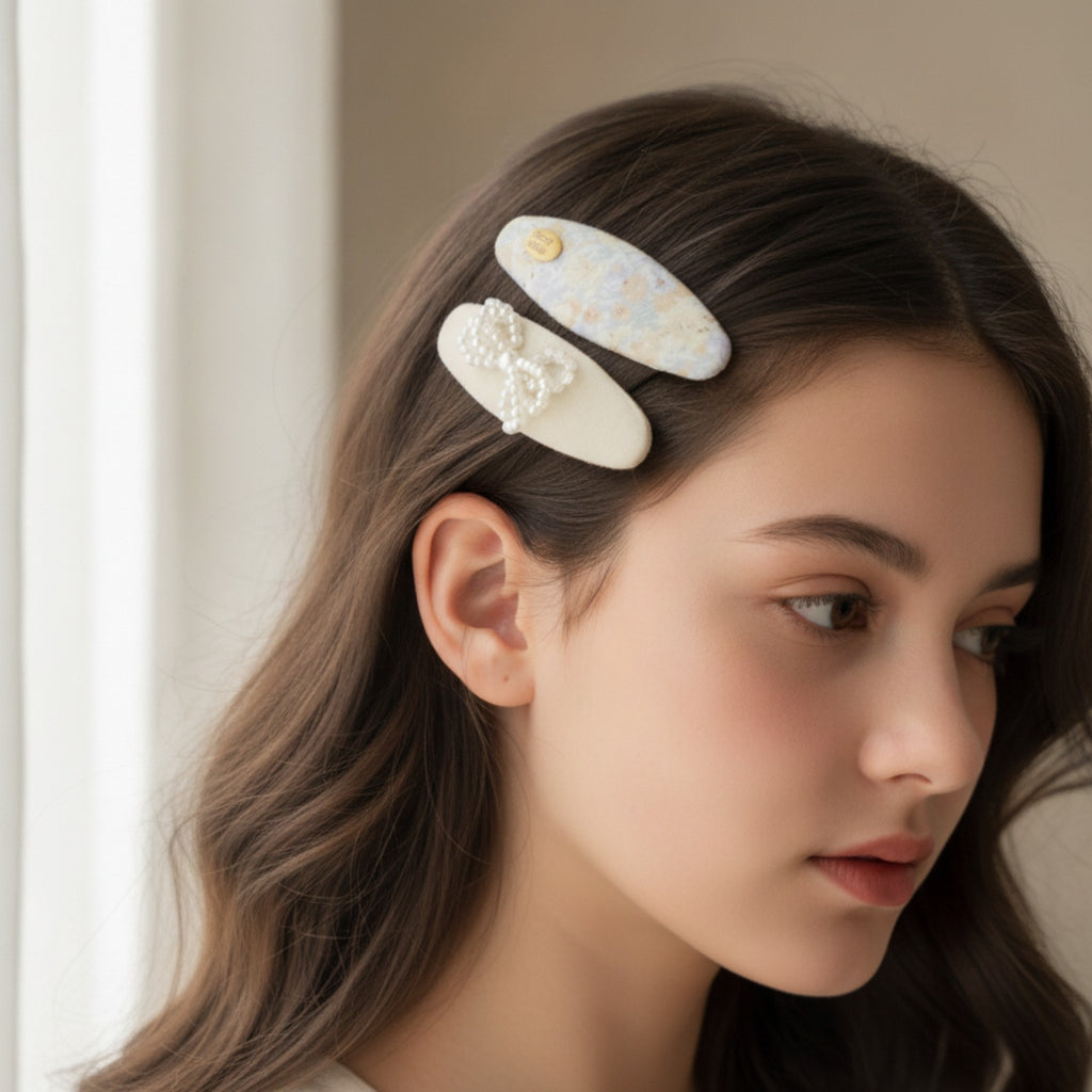 Watercolor Floral Pearl Hair Clip Set Yellow Floral