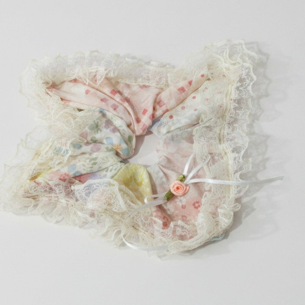Mint Lace Ruffle Hair Scrunchie With Floral Charm – hair accessories (view 1)