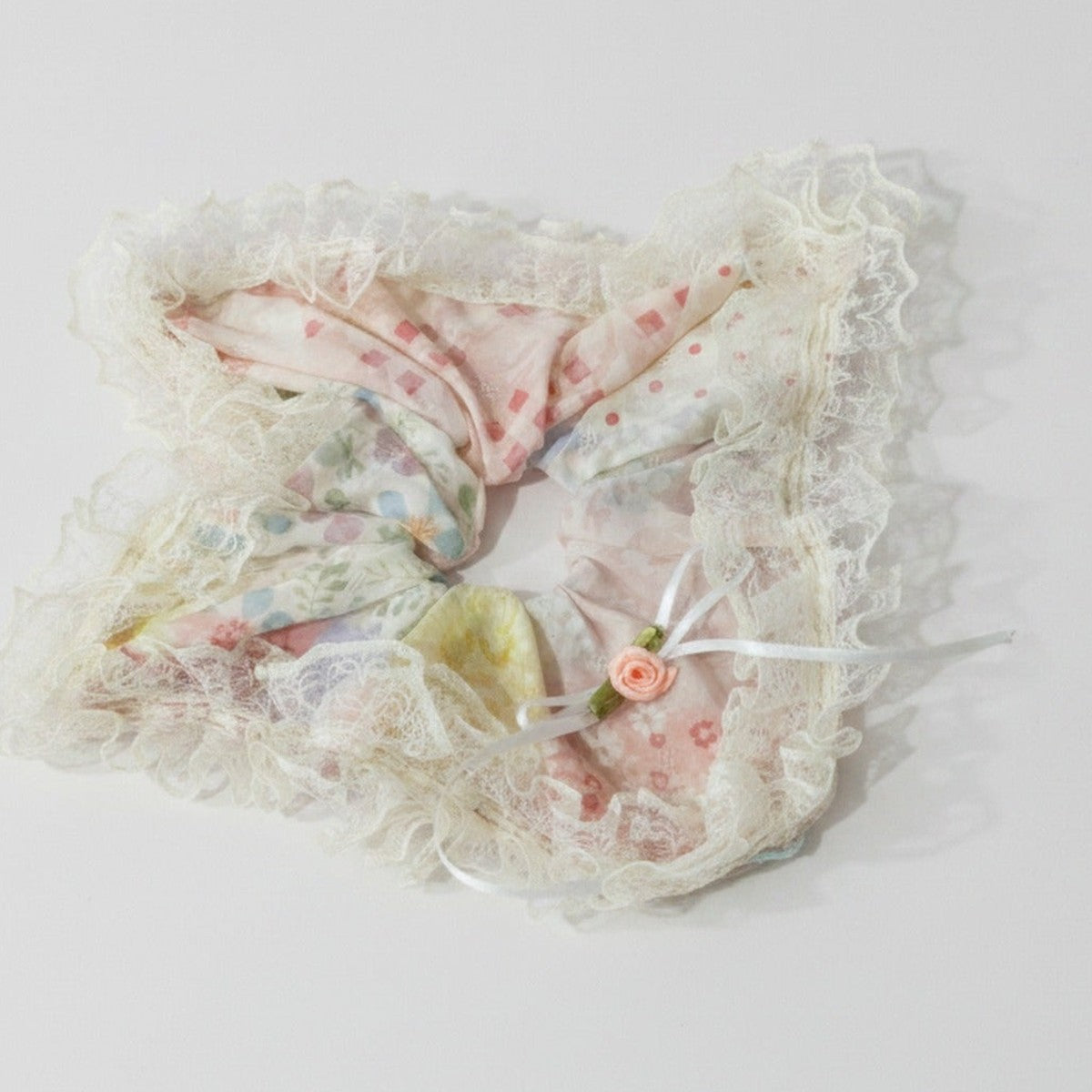 Mint Lace Ruffle Hair Scrunchie With Floral Charm – hair accessories (view 1)