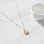 Oval Halo Crystal Pendant Necklace - Gold