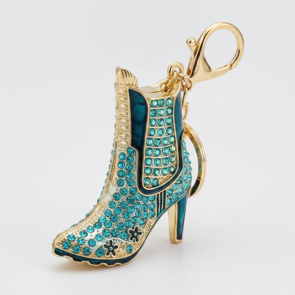 Rhinestone Cowboy Boot Keychain - Turquoise