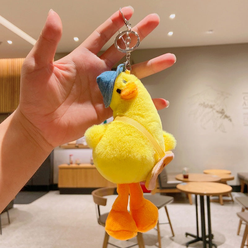 Tilt Head Duck Plush Keychain Cute Bag Charm Gift Toy - Yellow