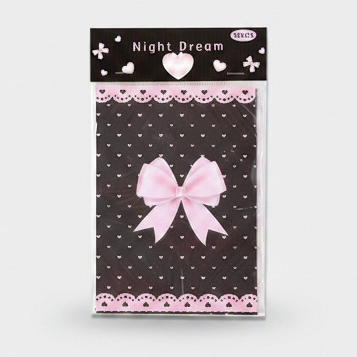 Pink Bow Heart Pattern Black Notepad – stationery (view 1)