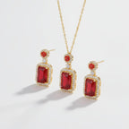 Emerald Cut Crystal Jewelry Set - Red