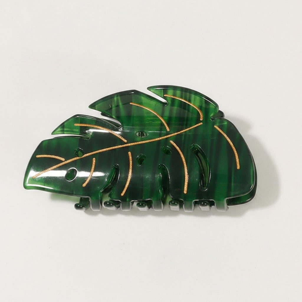 Green Monstera Leaf Hair Claw Clip Gold – hair accessories (view 1)