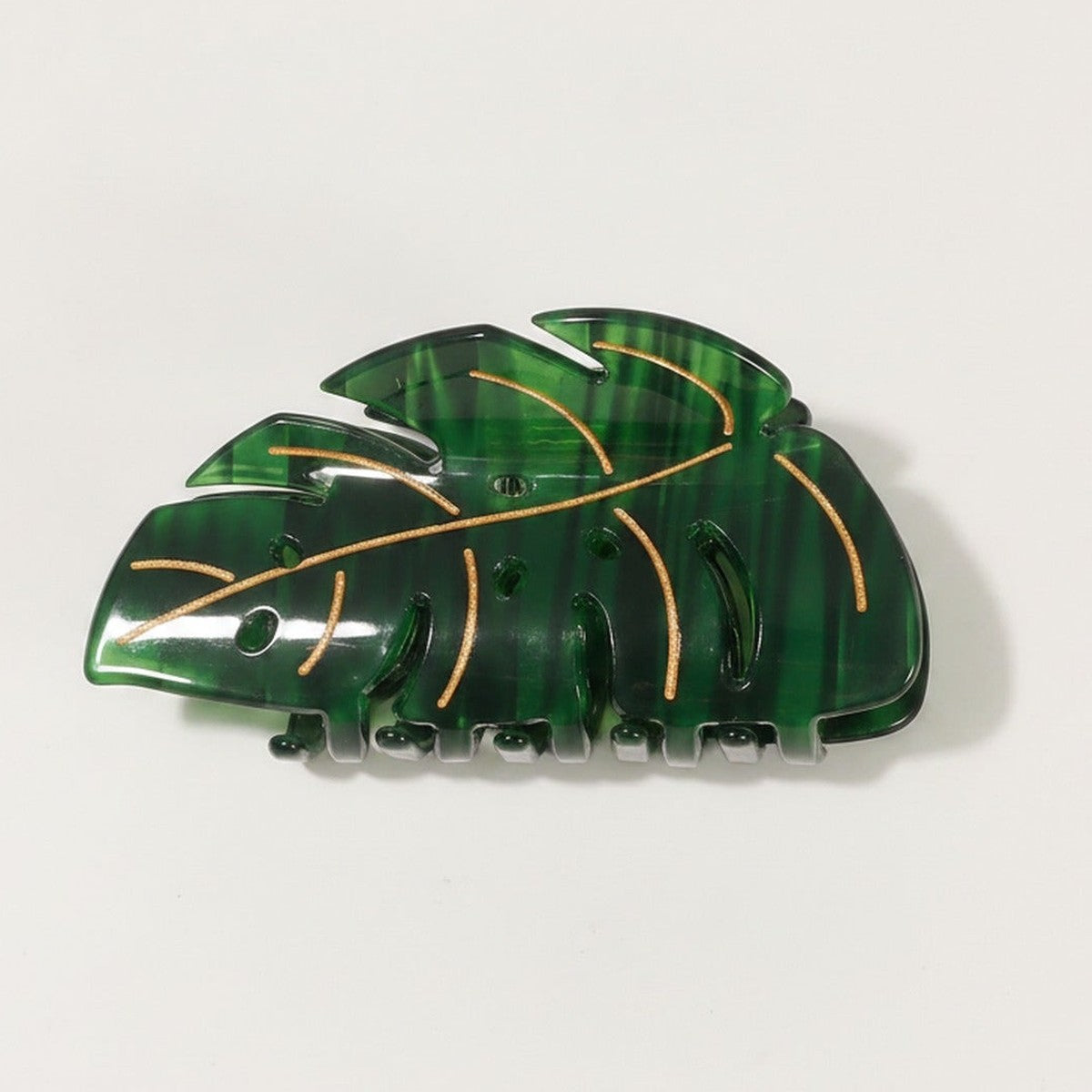 Green Monstera Leaf Hair Claw Clip Gold – hair accessories (view 1)