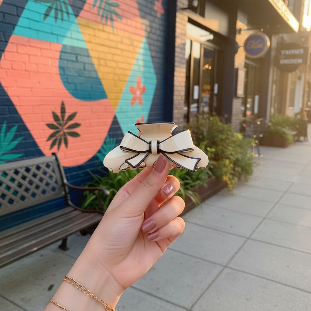 Bow Claw Hair Clip Beige Bow